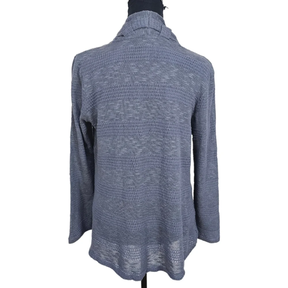 Anthropologie One September Blue Boho Braided Neck Pointelle Knit Open Cardigan